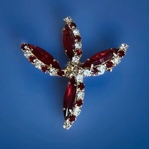 Vintage Red Rhinestones With Cubic Zirconium Unique Designed Brooch